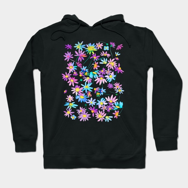 Daisies Spring Countryside Blue pink Hoodie by ninoladesign